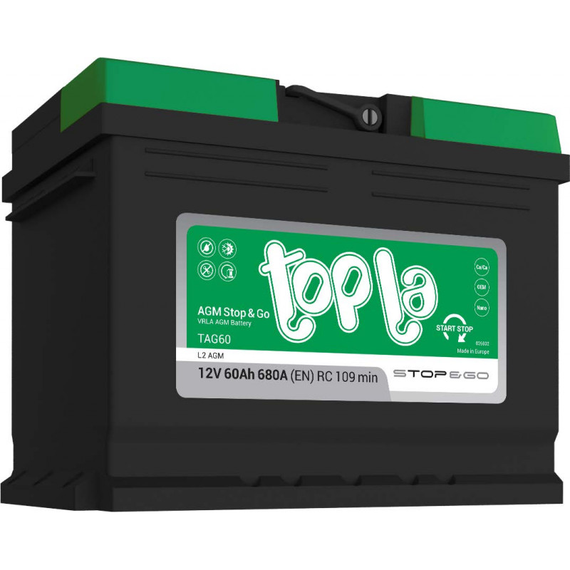 TOPLA ECODRY START/STOP AGM 12V60Ah J+ (L2) EN 680A