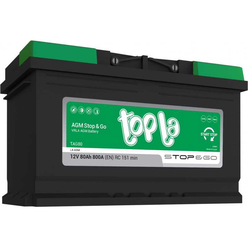 TOPLA ECODRY START/STOP AGM 12V80Ah J+ (L4) EN 800A